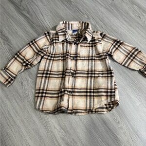 Old Navy Kids Flannel Plaid Shirt - Cream and Black